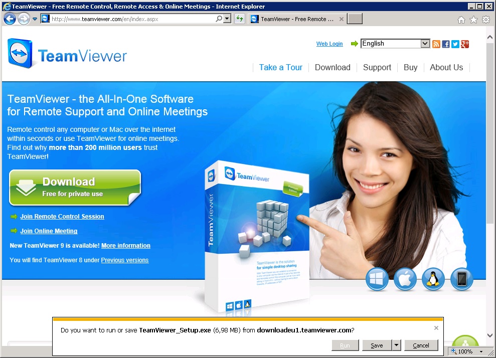 Screenshot van Teamviewer.com website