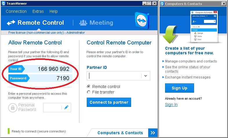 Teamviewer ID and Password